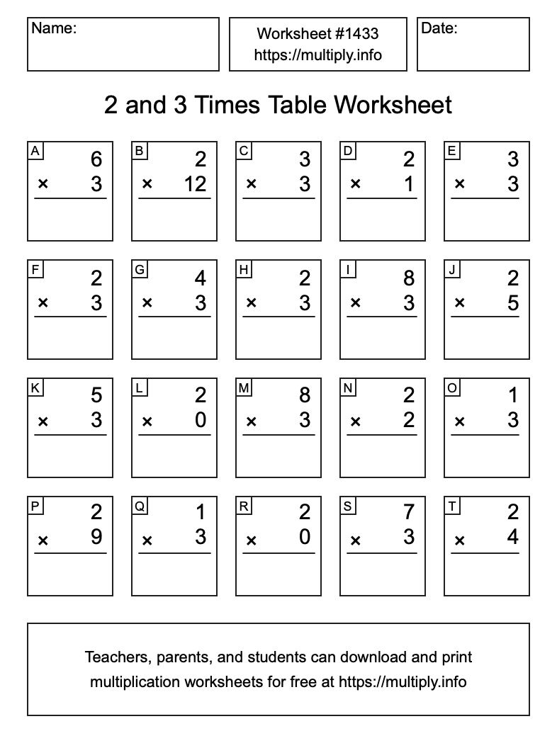 2 and 3 Times Table Worksheet #1433