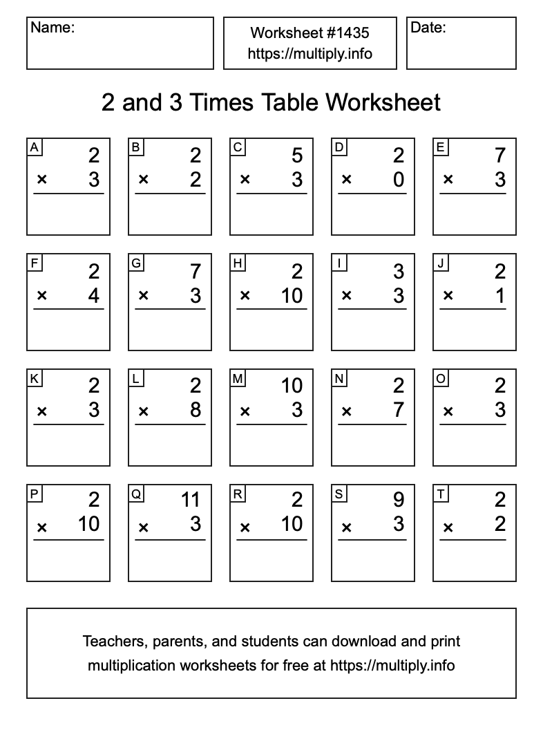 2 and 3 Times Table Worksheet #1435