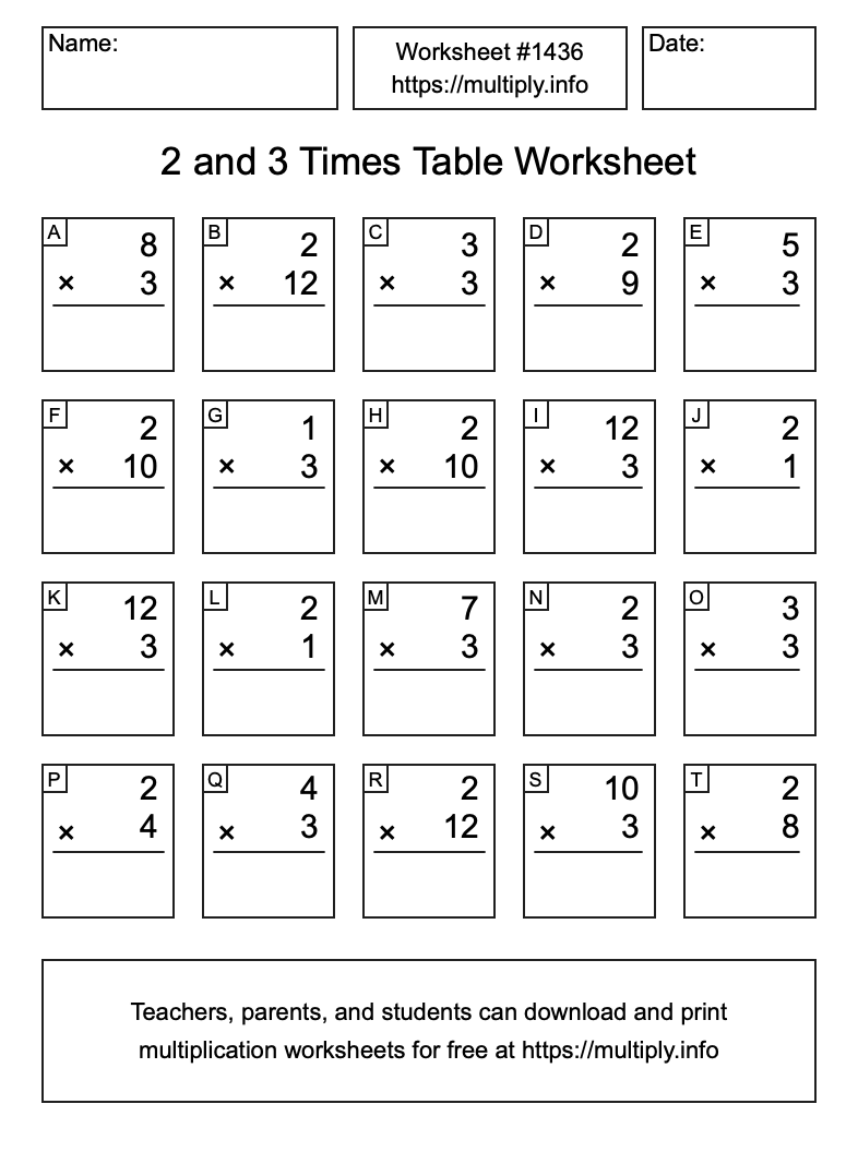 2 and 3 Times Table Worksheet #1436