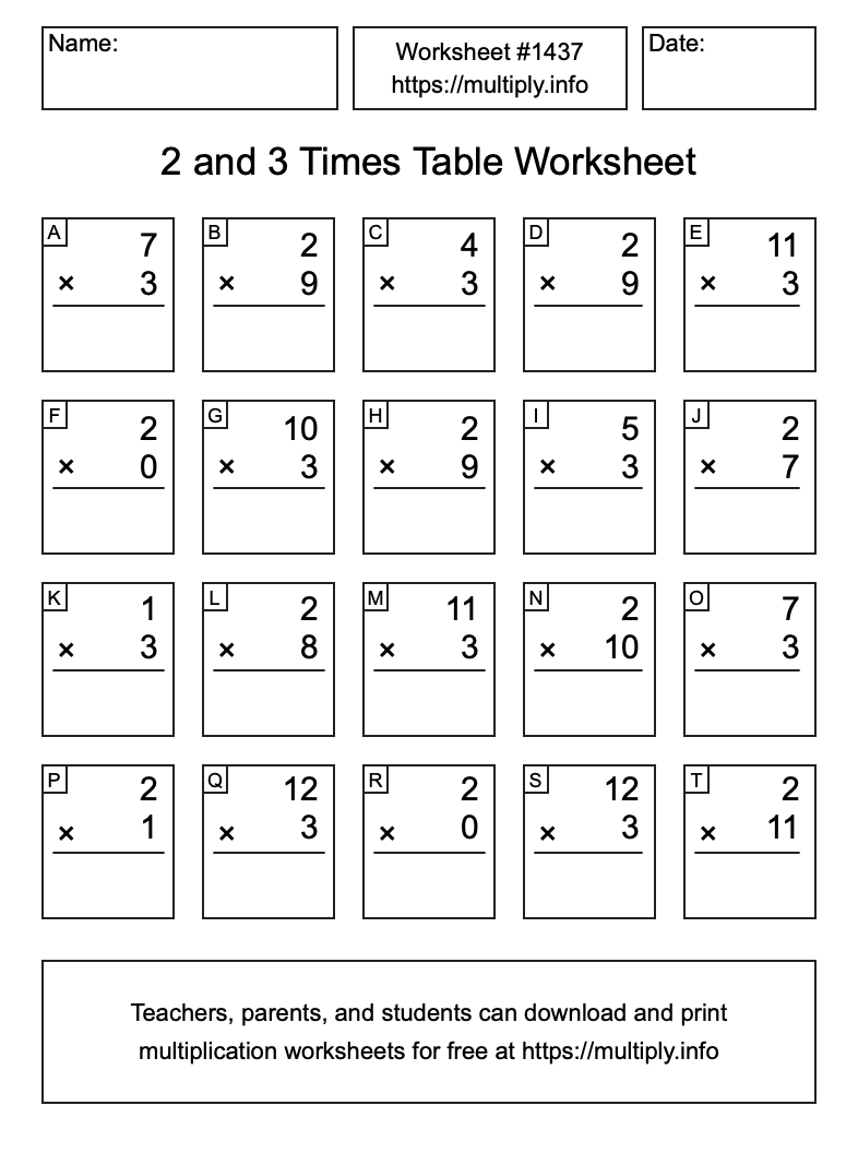 2 and 3 Times Table Worksheet #1437