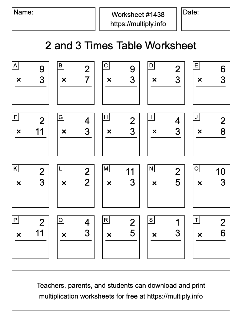 2 and 3 Times Table Worksheet #1438