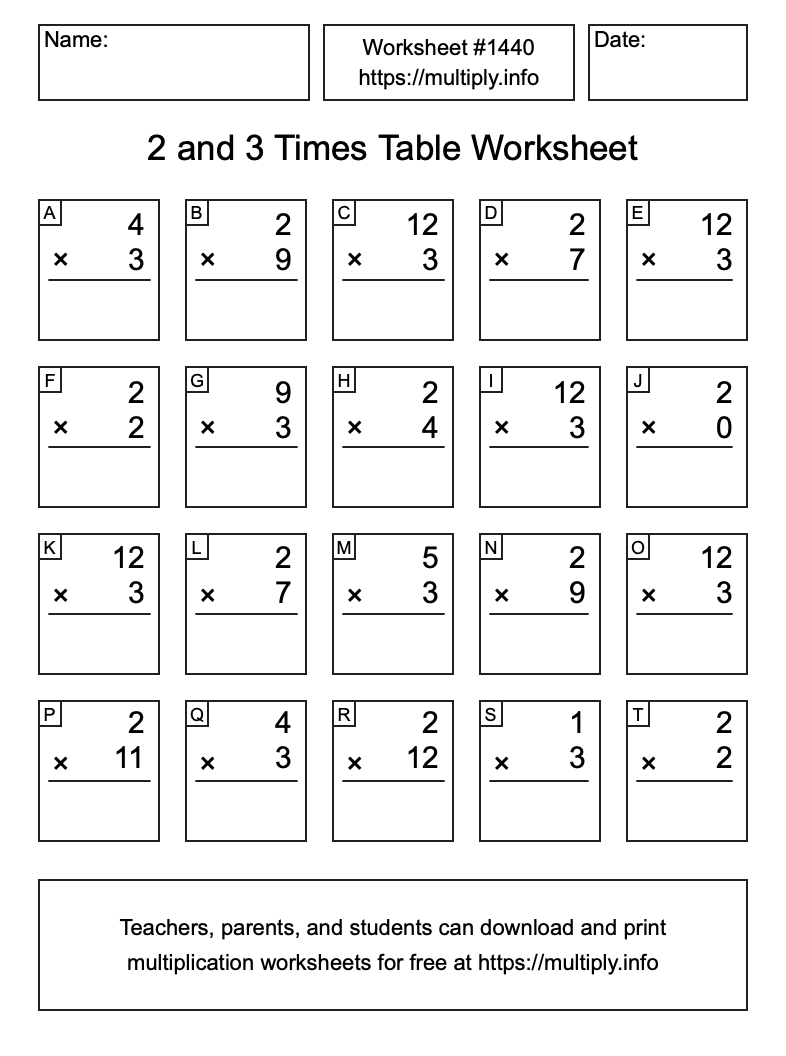 2 and 3 Times Table Worksheet #1440