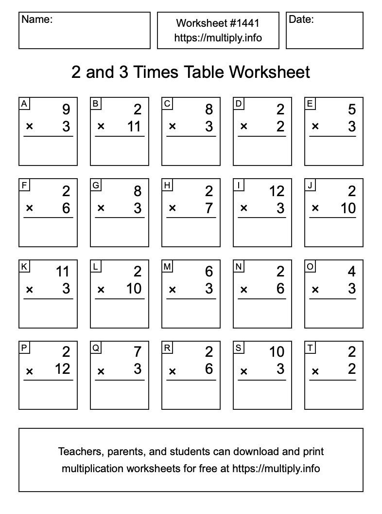 2 and 3 Times Table Worksheet #1441