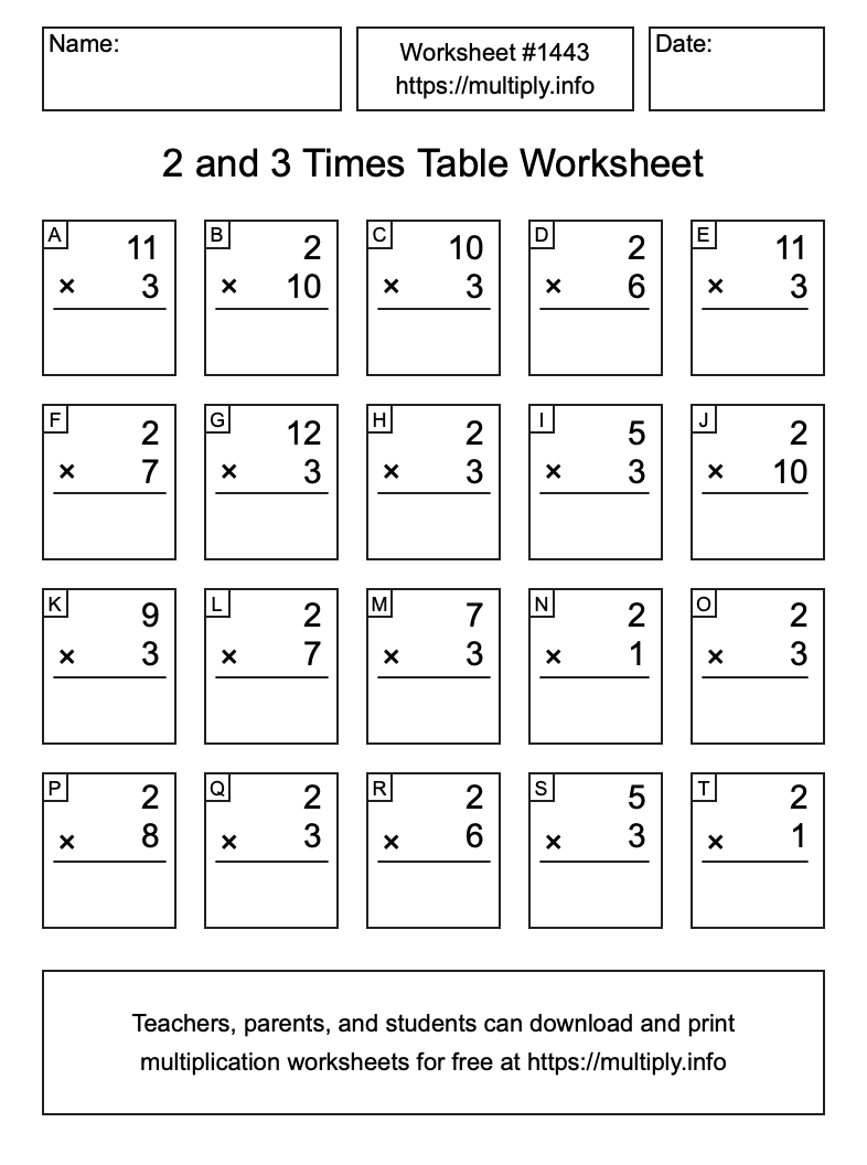 2 and 3 Times Table Worksheet #1443