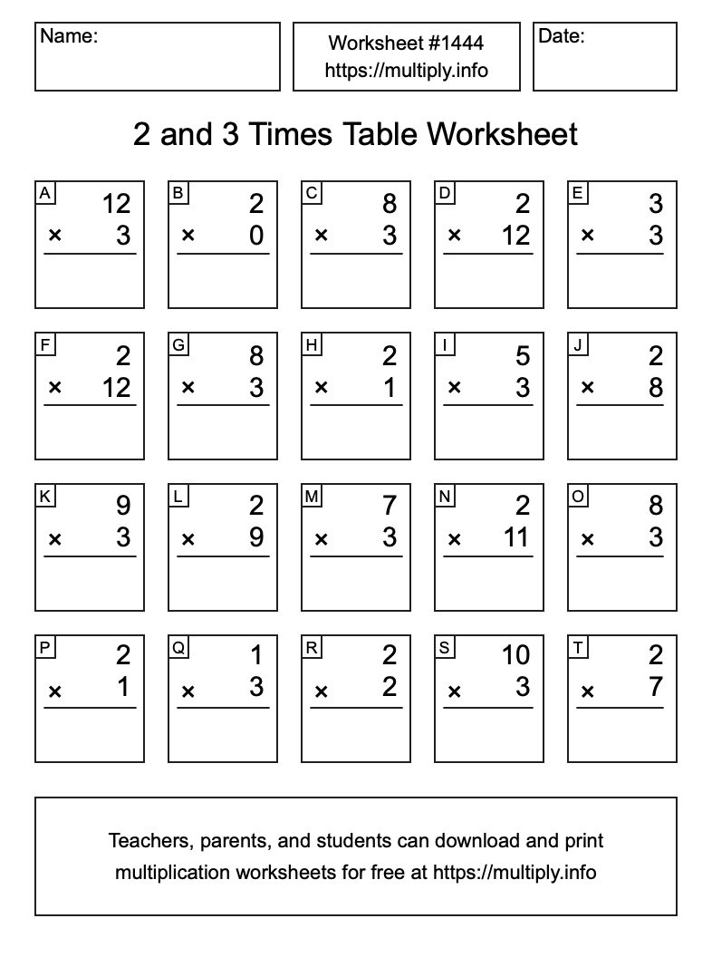 2 and 3 Times Table Worksheet #1444