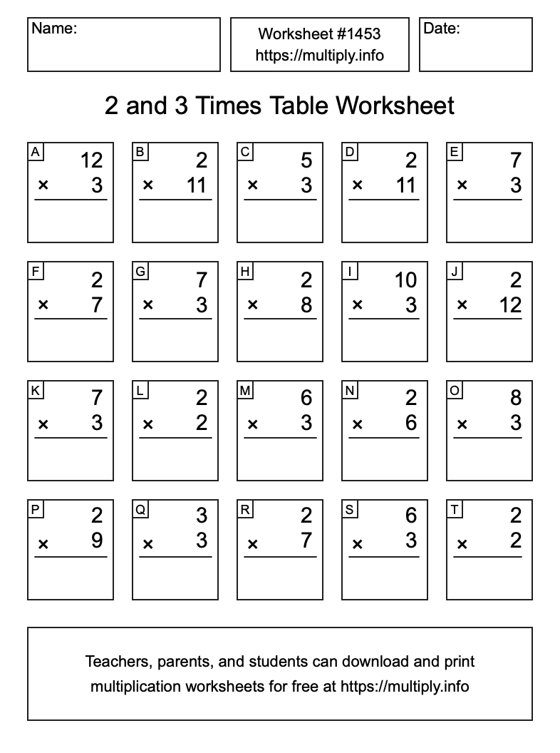 2 and 3 Times Table Worksheet #1453