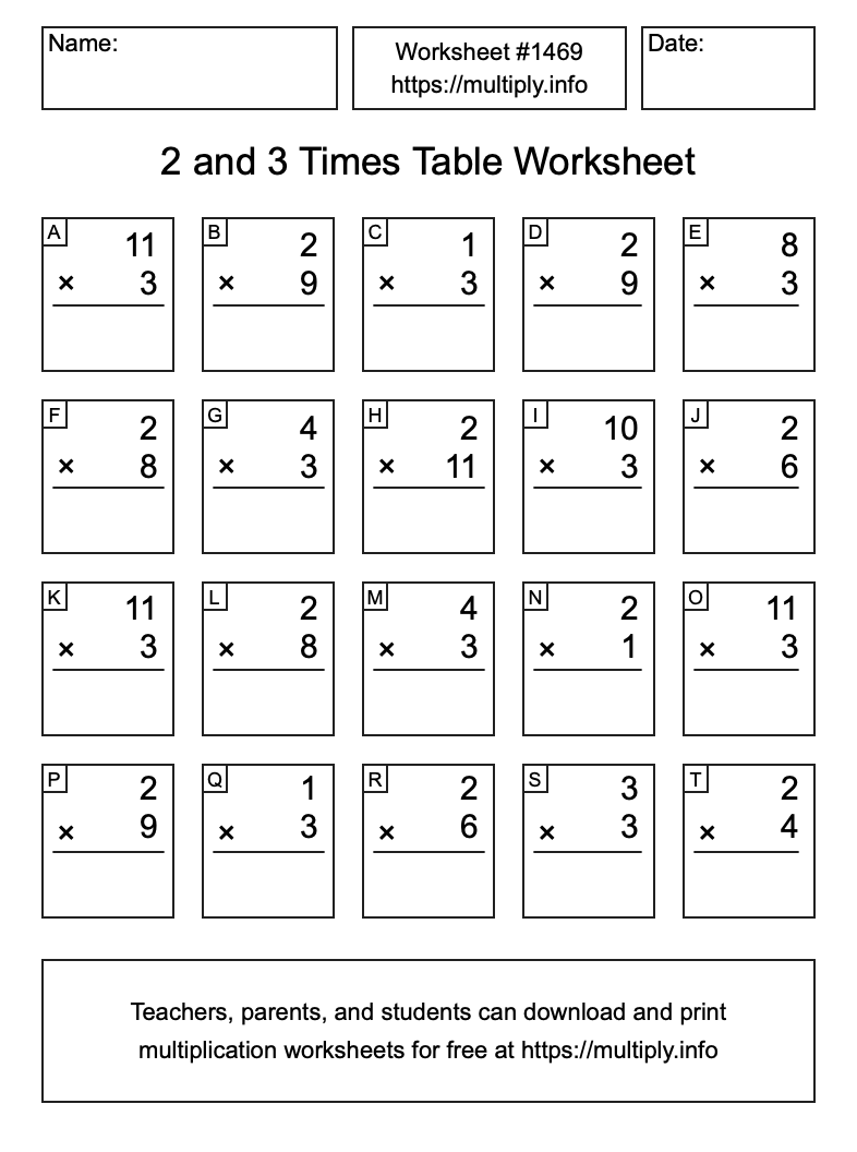 2 and 3 Times Table Worksheet #1469
