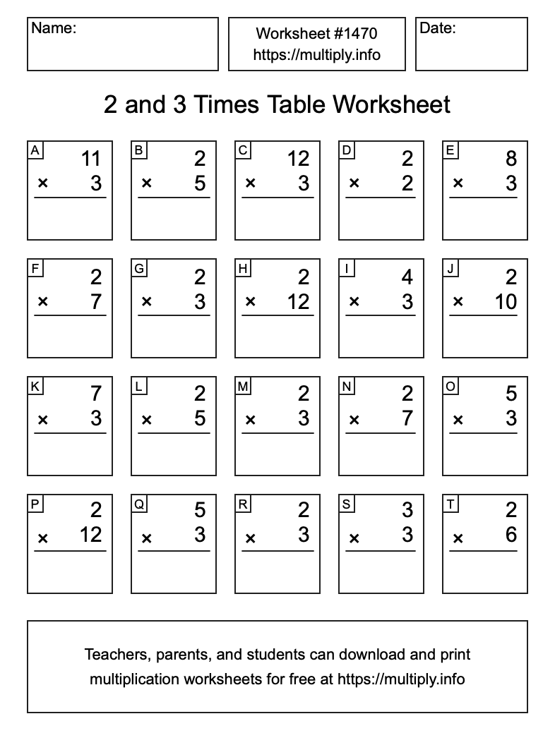 2 and 3 Times Table Worksheet #1470