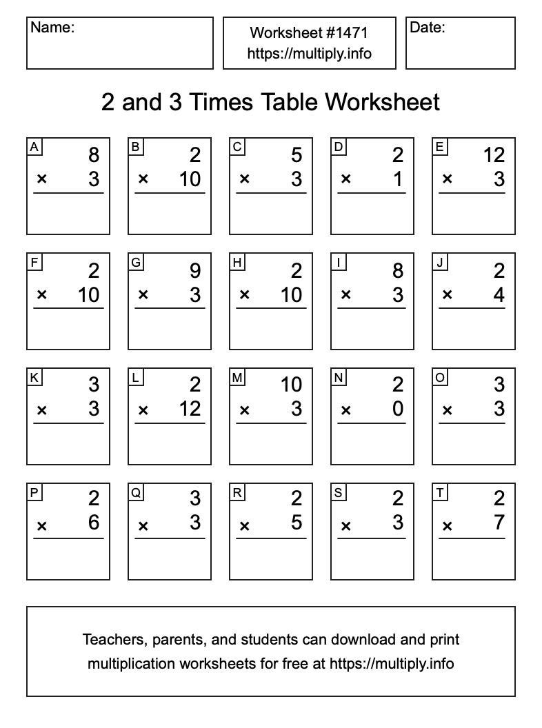 2 and 3 Times Table Worksheet #1471
