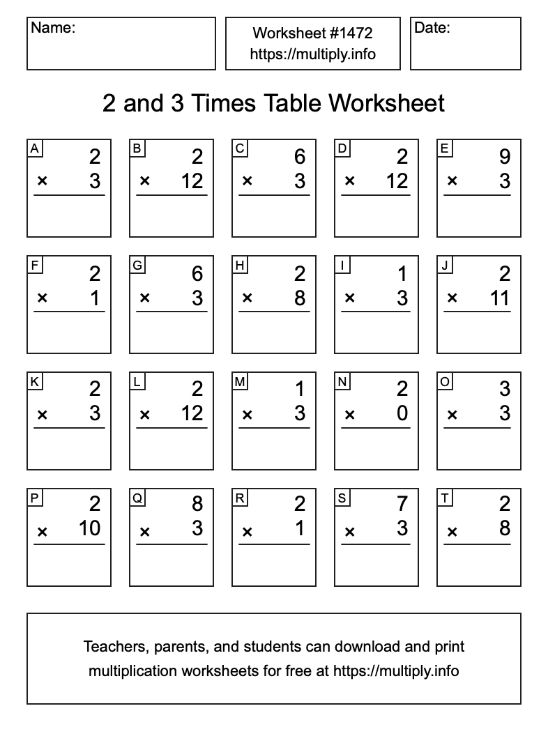 2 and 3 Times Table Worksheet #1472