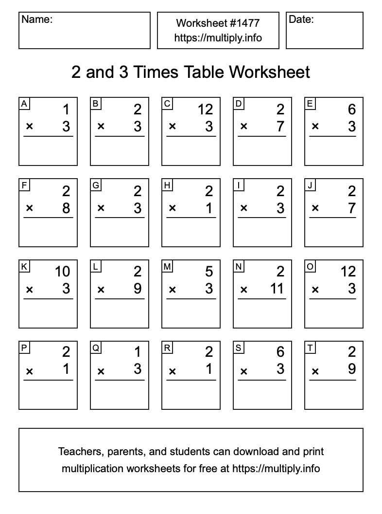 2 and 3 Times Table Worksheet #1477