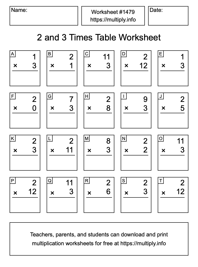 2 and 3 Times Table Worksheet #1479