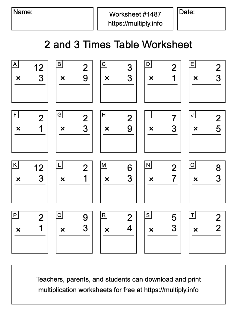2 and 3 Times Table Worksheet #1487