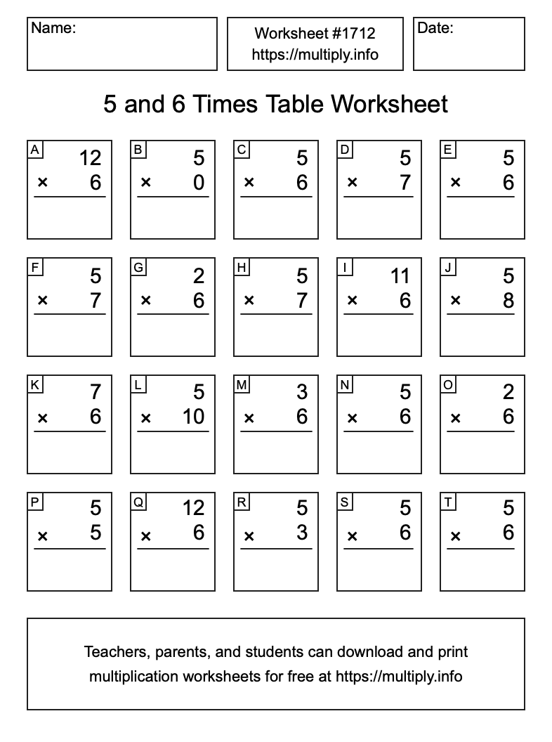 5 and 6 Times Table Worksheet #1712
