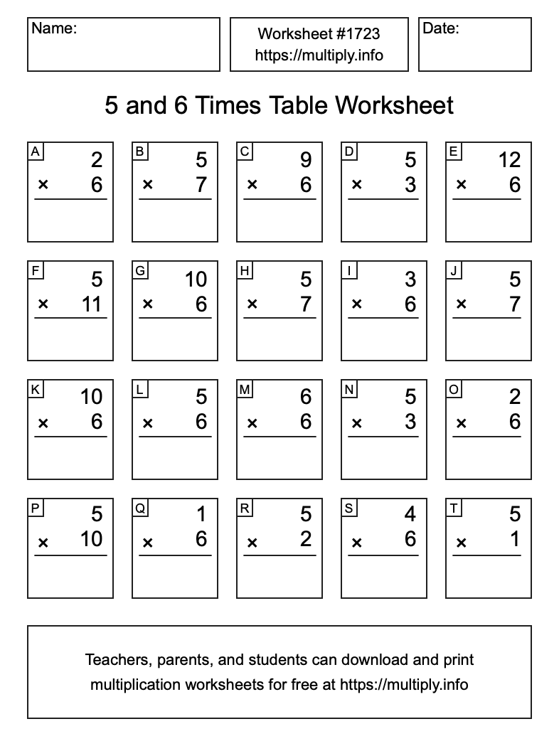 5 and 6 Times Table Worksheet #1723