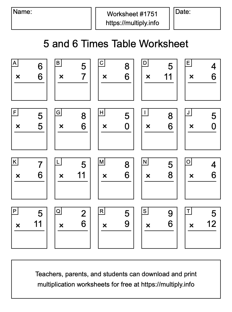 5 and 6 Times Table Worksheet #1751