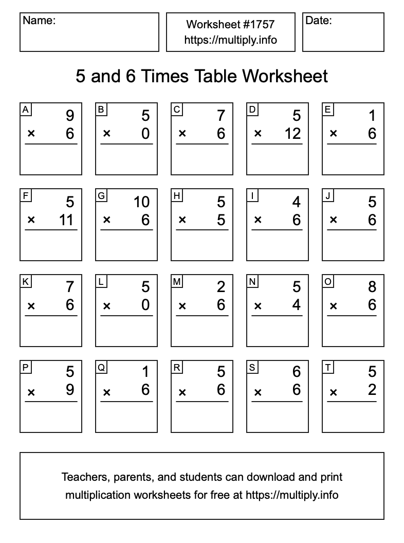 5 and 6 Times Table Worksheet #1757