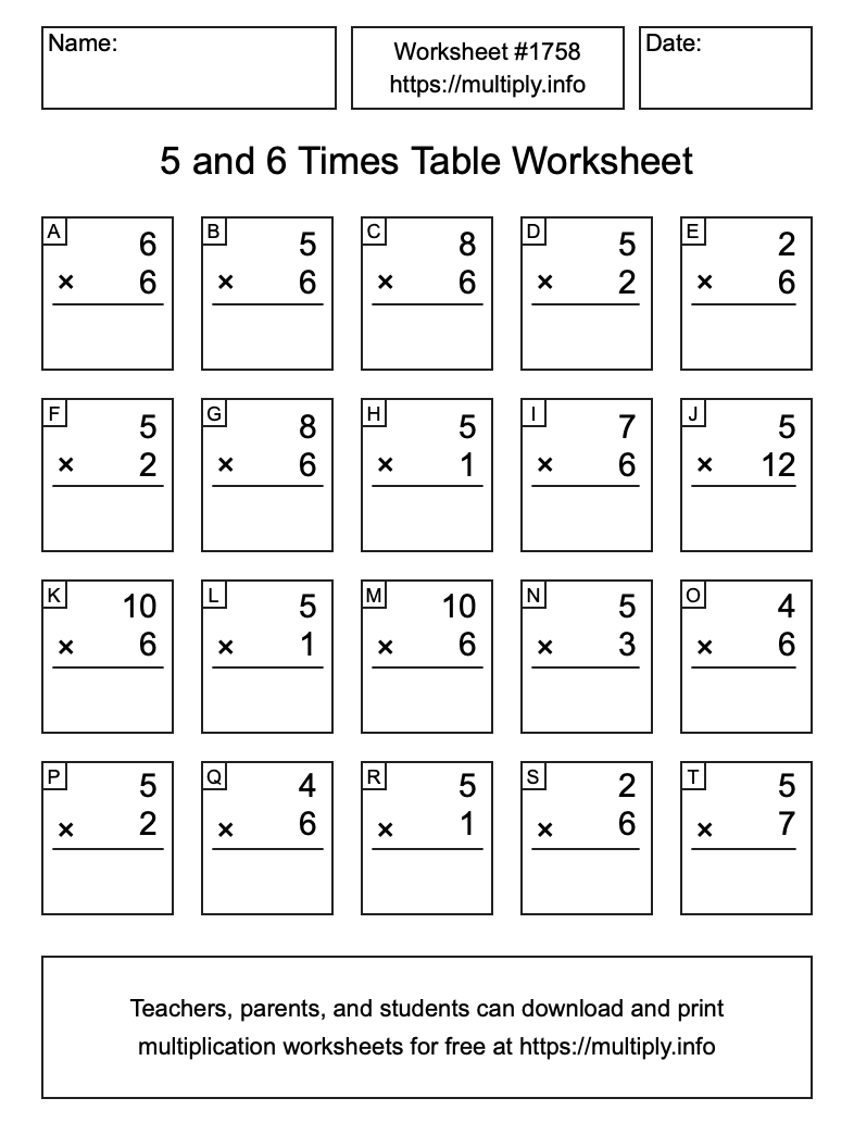 5 and 6 Times Table Worksheet #1758