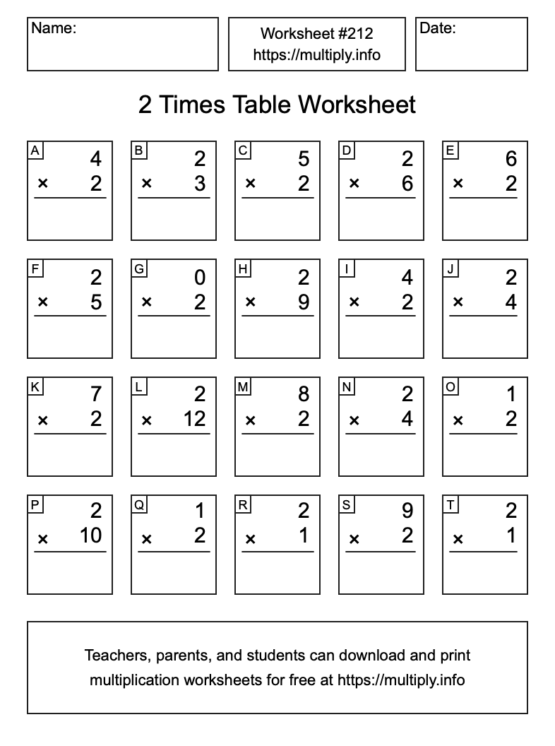 2 Times Table Worksheet #212