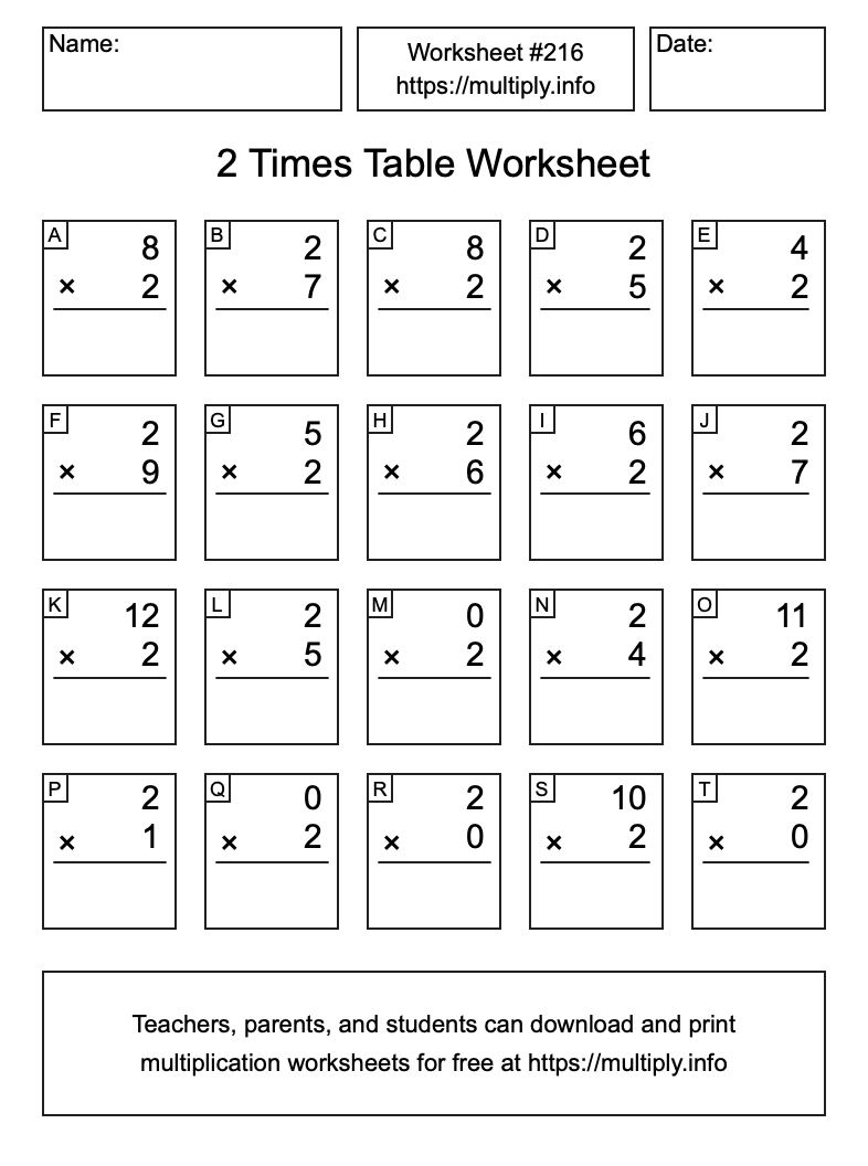 2 Times Table Worksheet #216