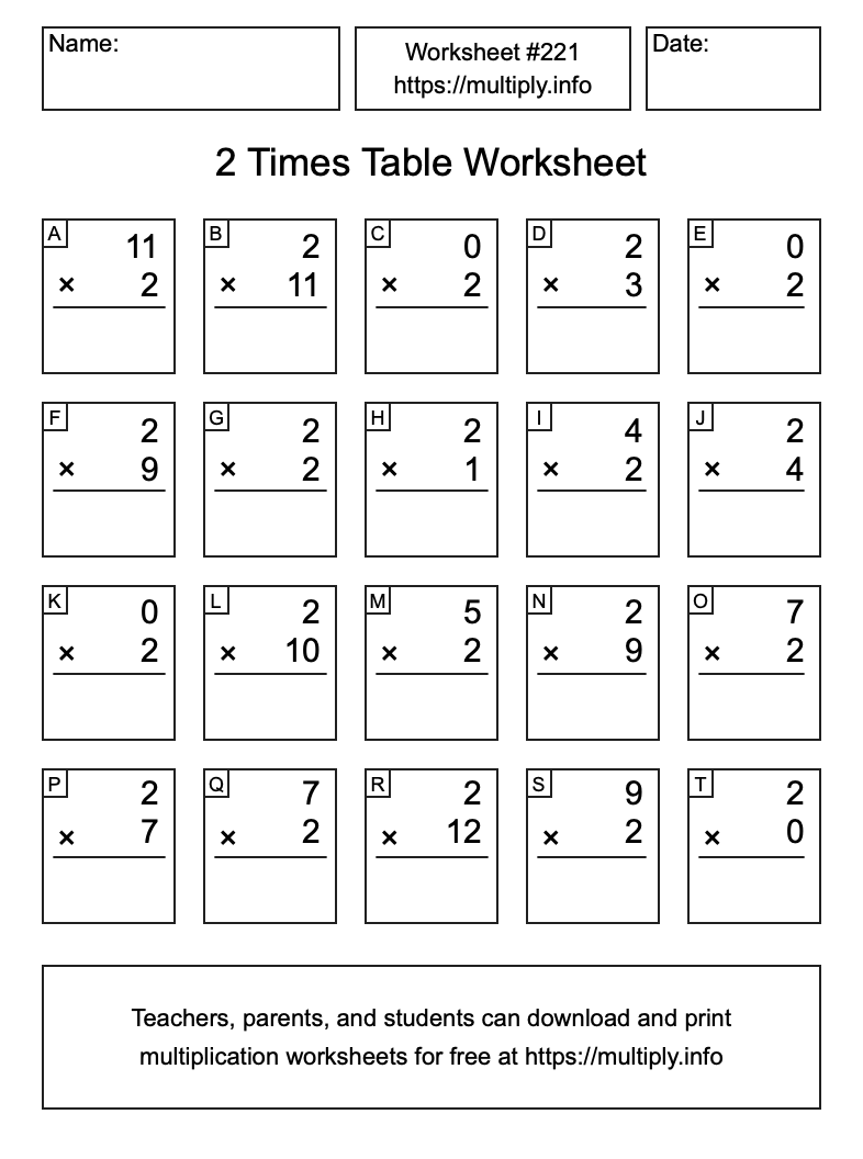 2 Times Table Worksheet #221