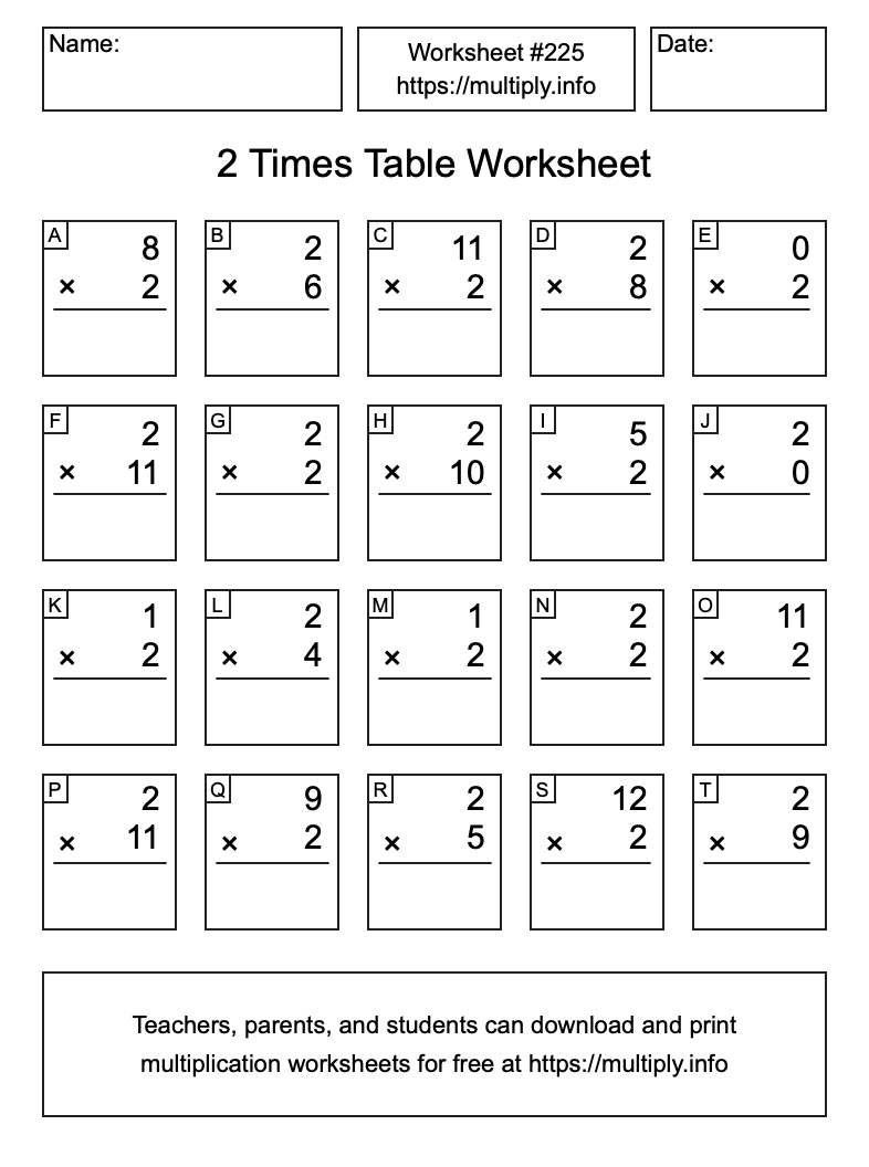2 Times Table Worksheet #225
