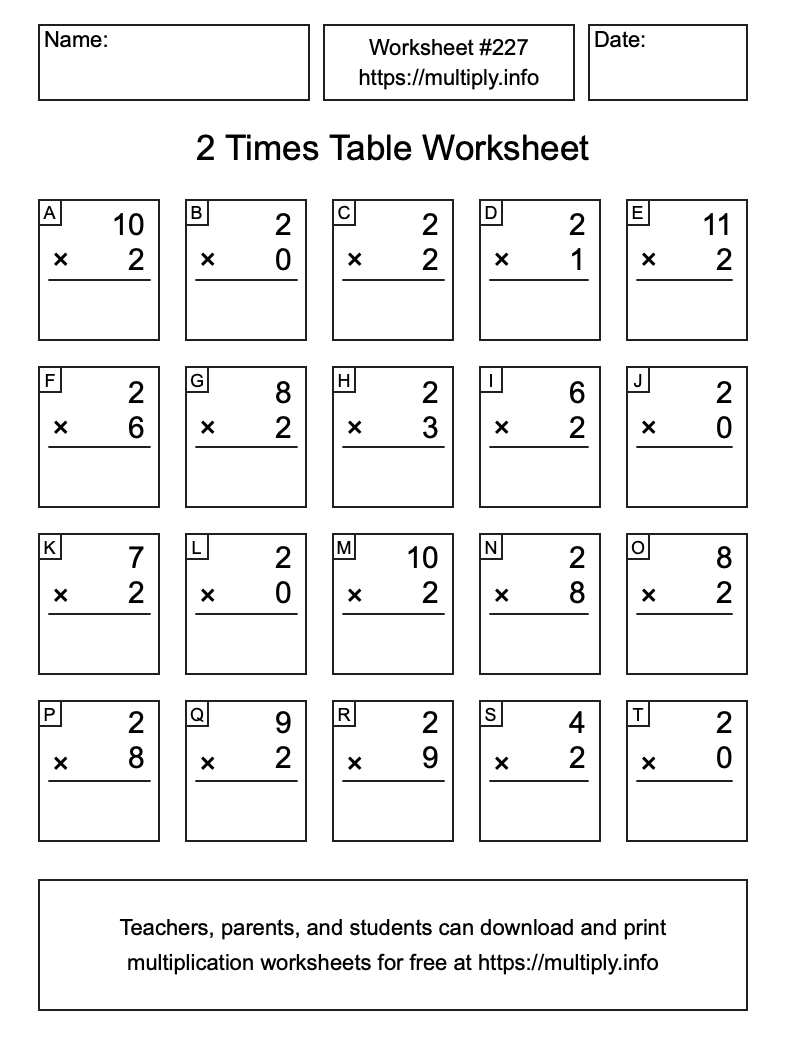 2 Times Table Worksheet #227