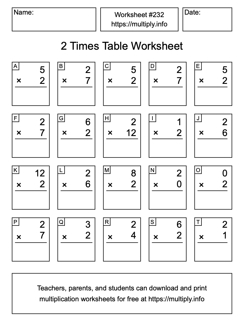 2 Times Table Worksheet #232