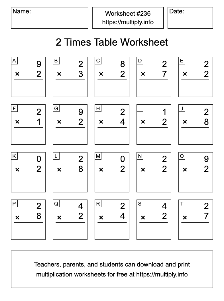 2 Times Table Worksheet #236