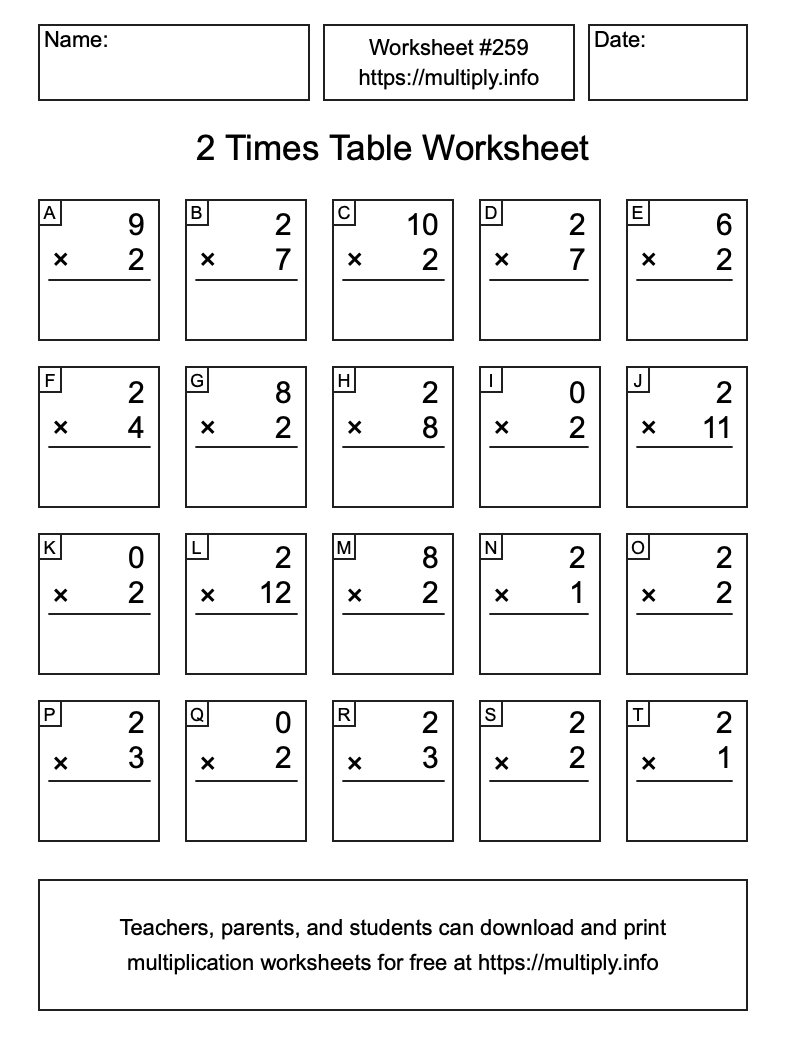2 Times Table Worksheet #259
