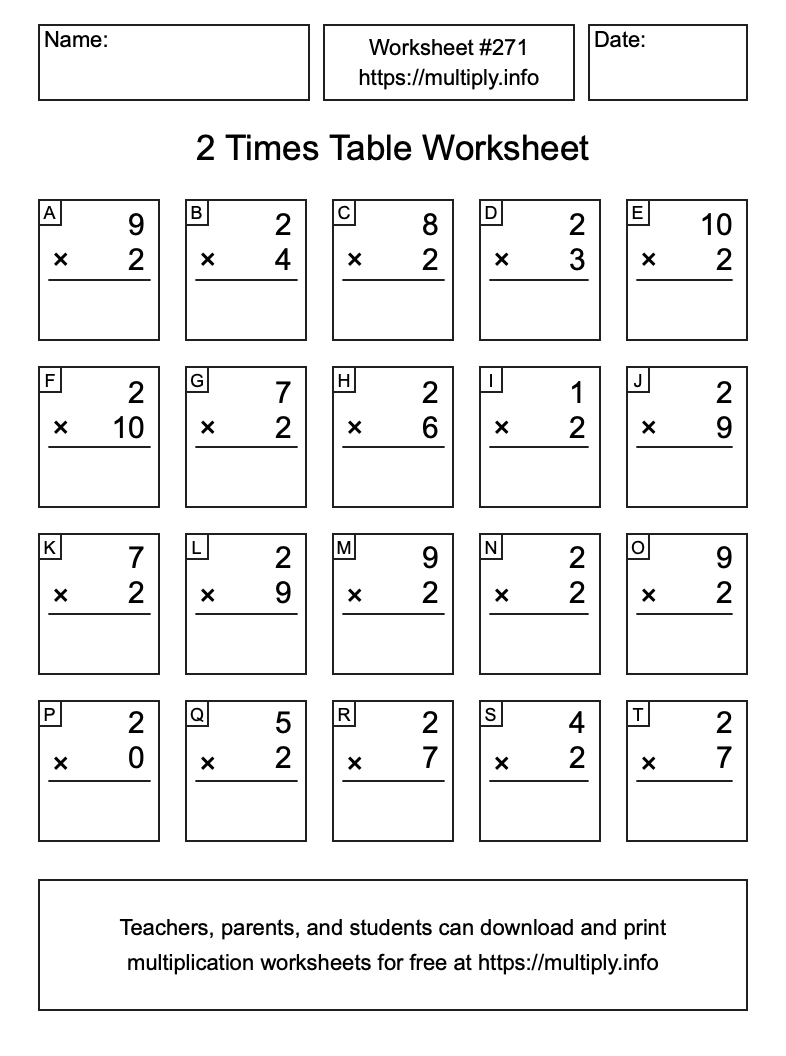 2 Times Table Worksheet #271