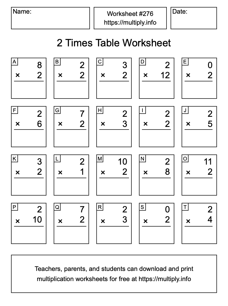 2 Times Table Worksheet #276