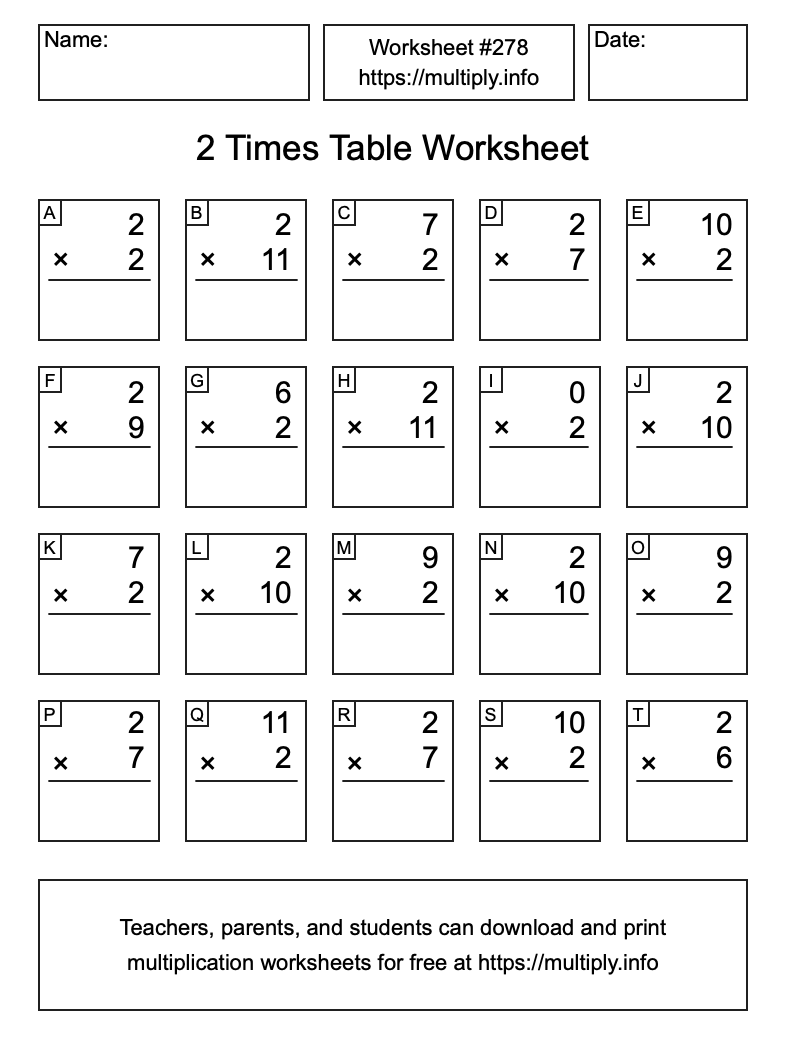 2 Times Table Worksheet #278