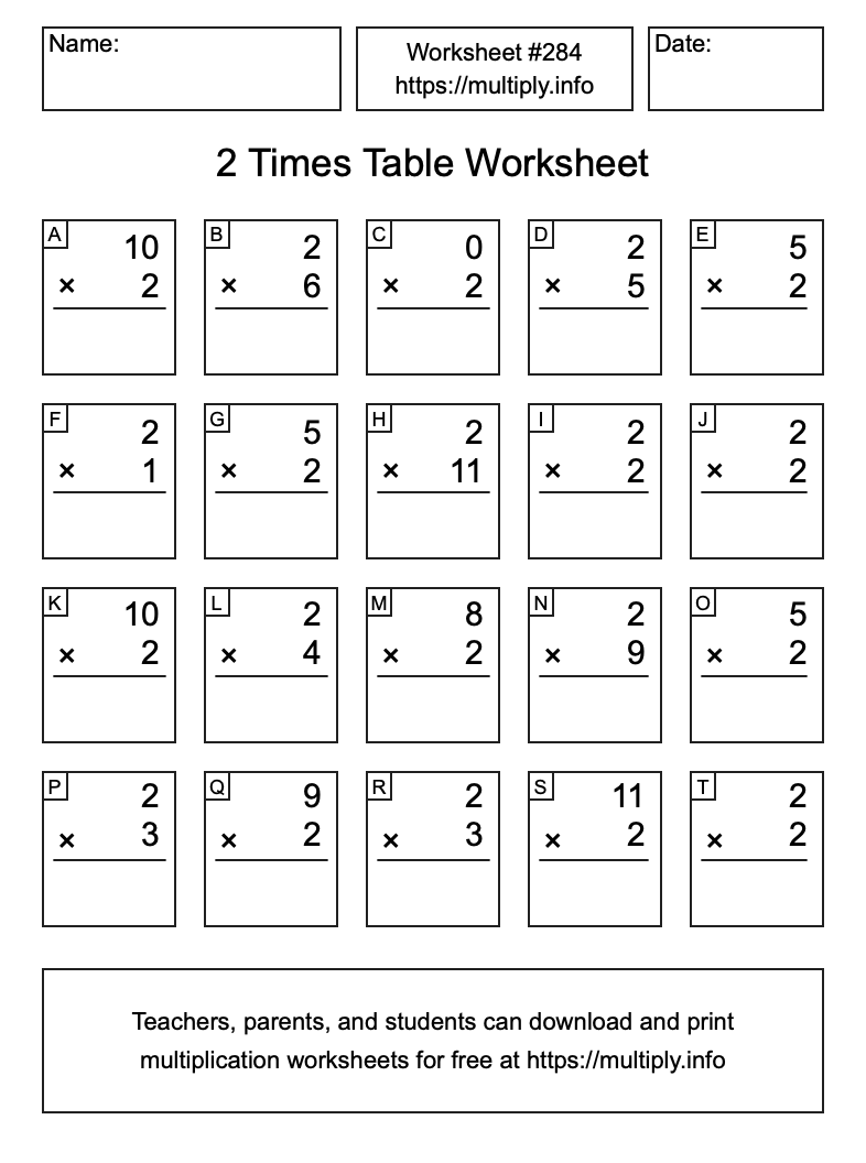 2 Times Table Worksheet #284