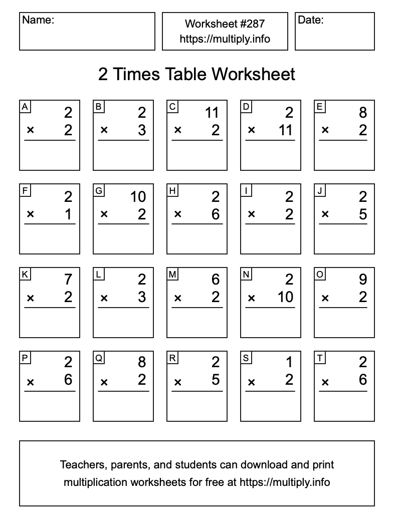 2 Times Table Worksheet #287