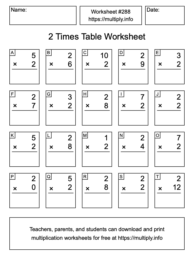2 Times Table Worksheet #288