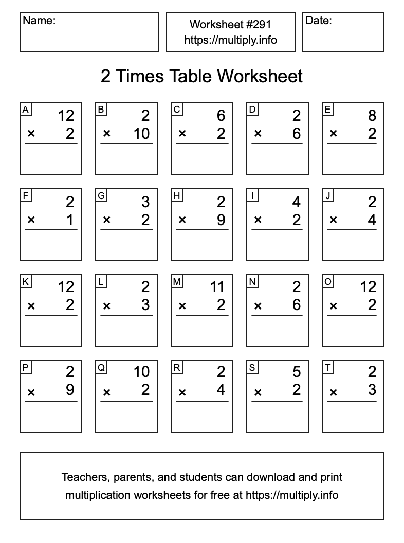 2 Times Table Worksheet #291