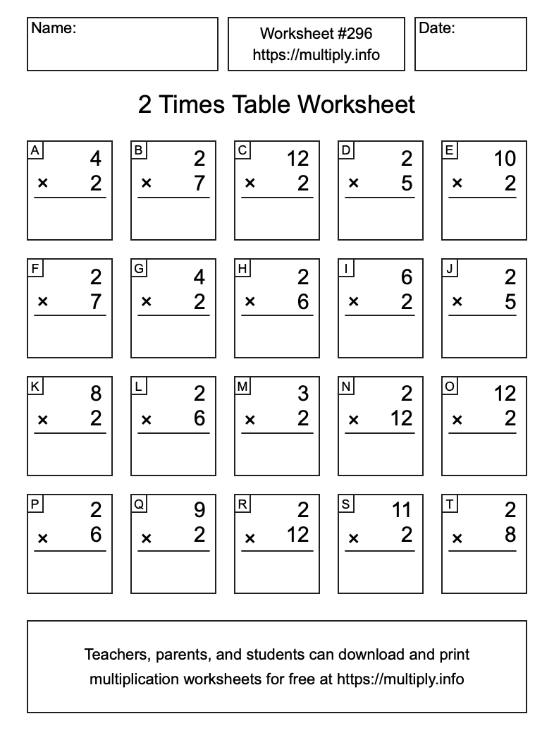 2 Times Table Worksheet #296