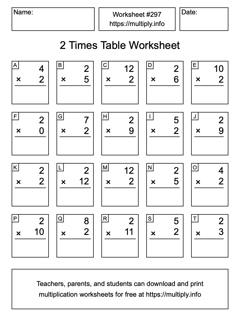 2 Times Table Worksheet #297
