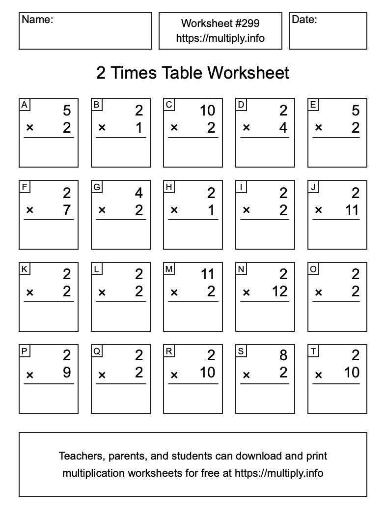 2 Times Table Worksheet #299
