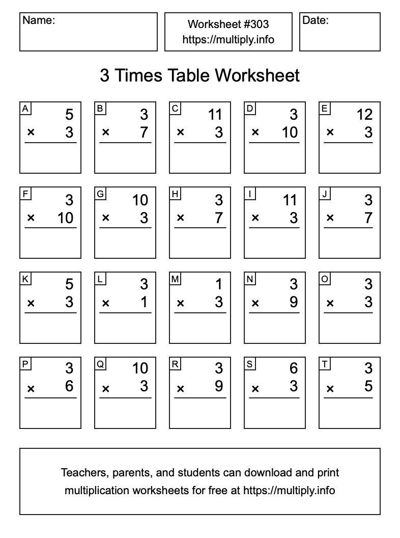 3 Times Table Worksheet #303