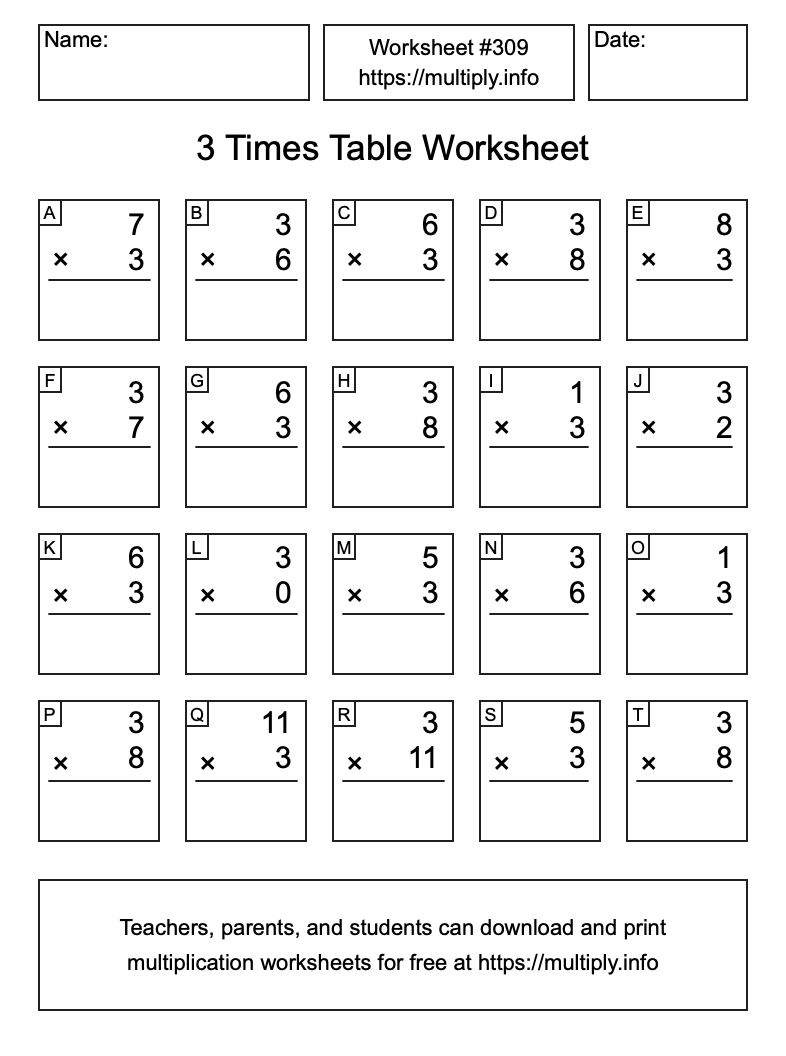 3 Times Table Worksheet #309