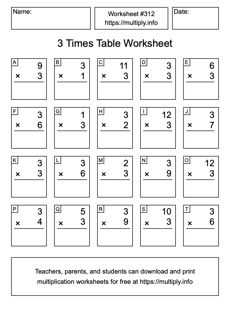 3 Times Table Worksheet #312