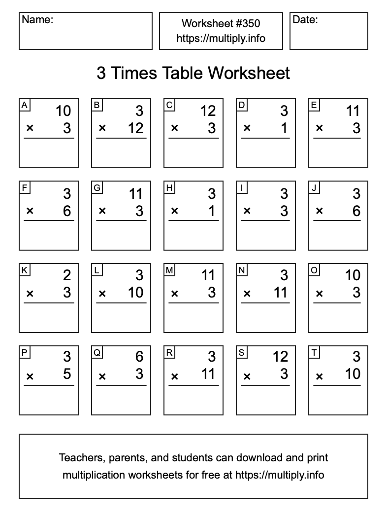 3 Times Table Worksheet #350
