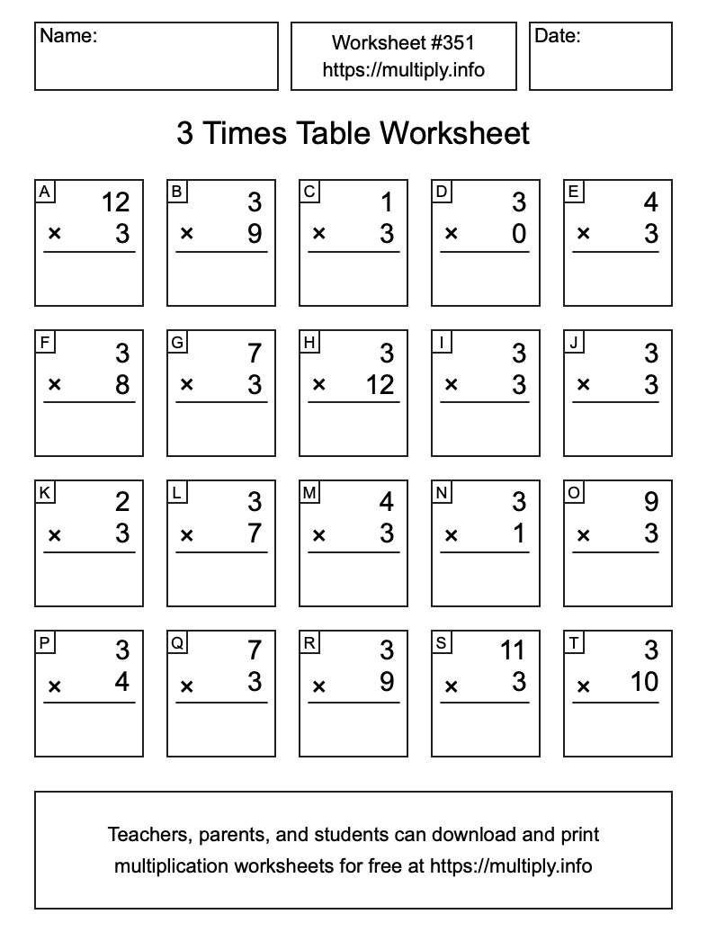 3 Times Table Worksheet #351