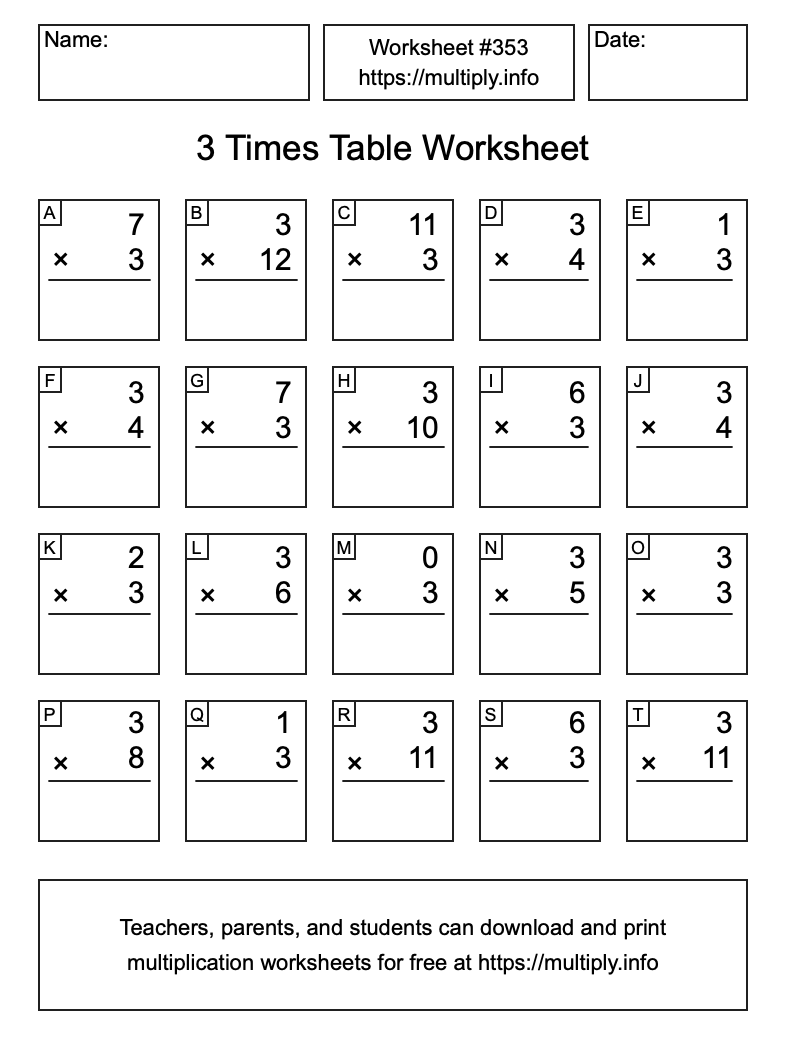 3 Times Table Worksheet #353