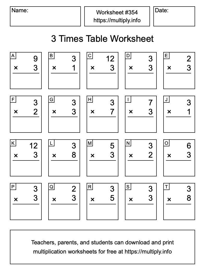3 Times Table Worksheet #354