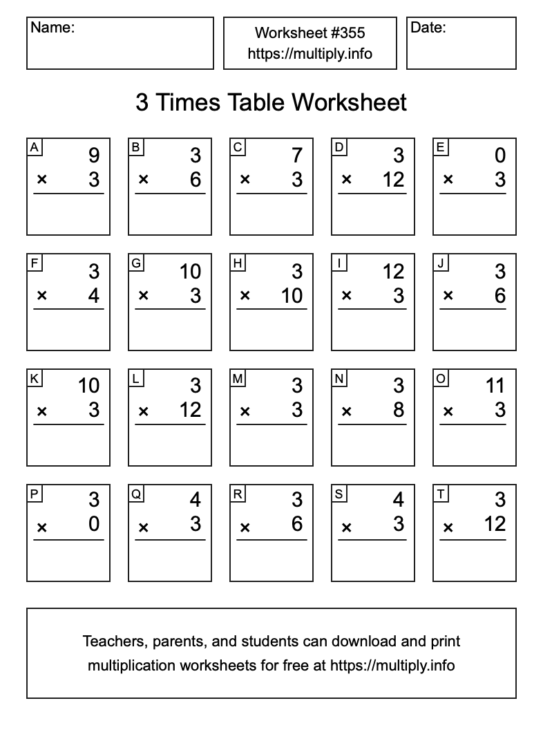 3 Times Table Worksheet #355