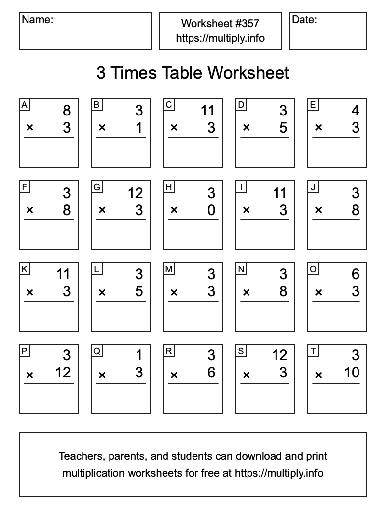 3 Times Table Worksheet #357
