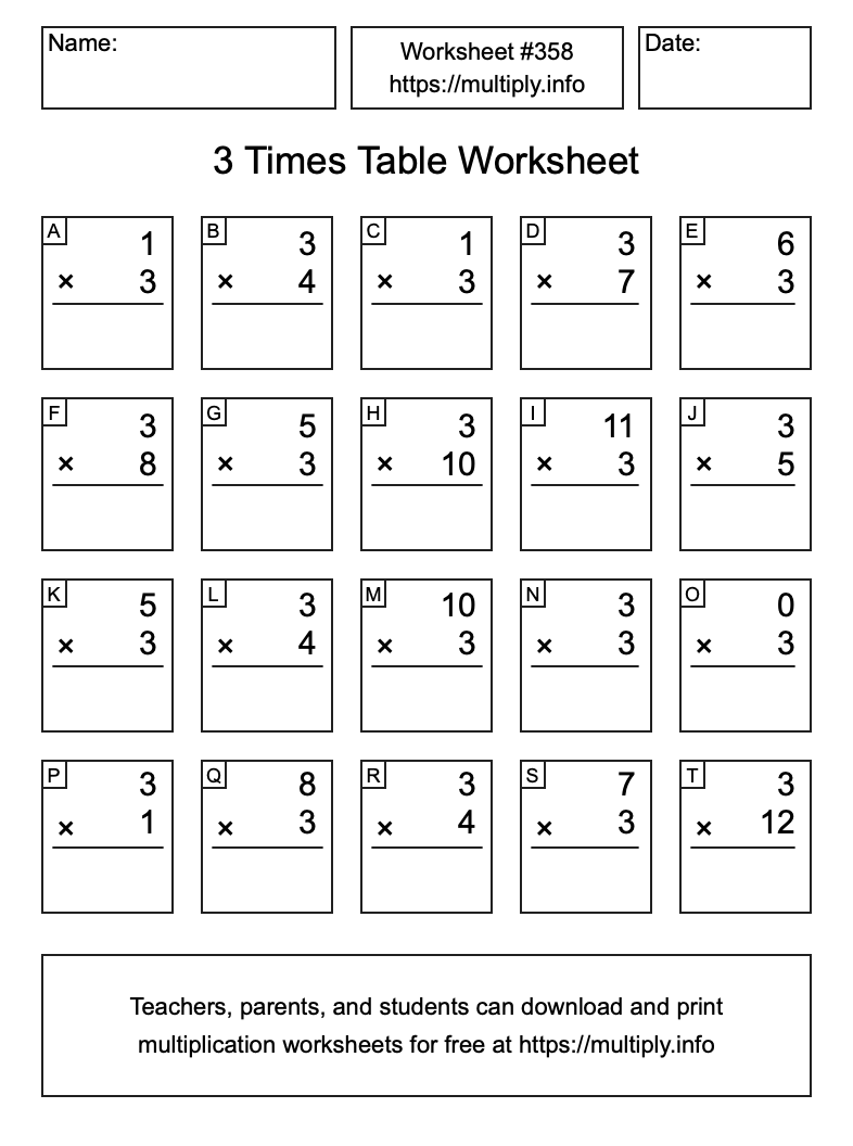 3 Times Table Worksheet #358